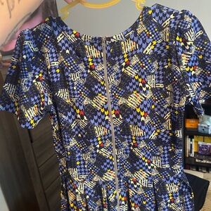 LuLaRoe Geometric Pattern Dress - Blue, Yellow, Red